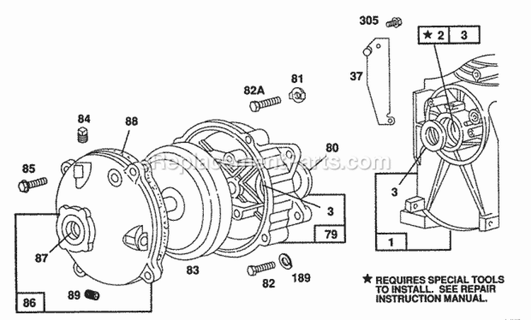 Gear Case Assembly Diagram and Parts List for  Briggs and Stratton Engine